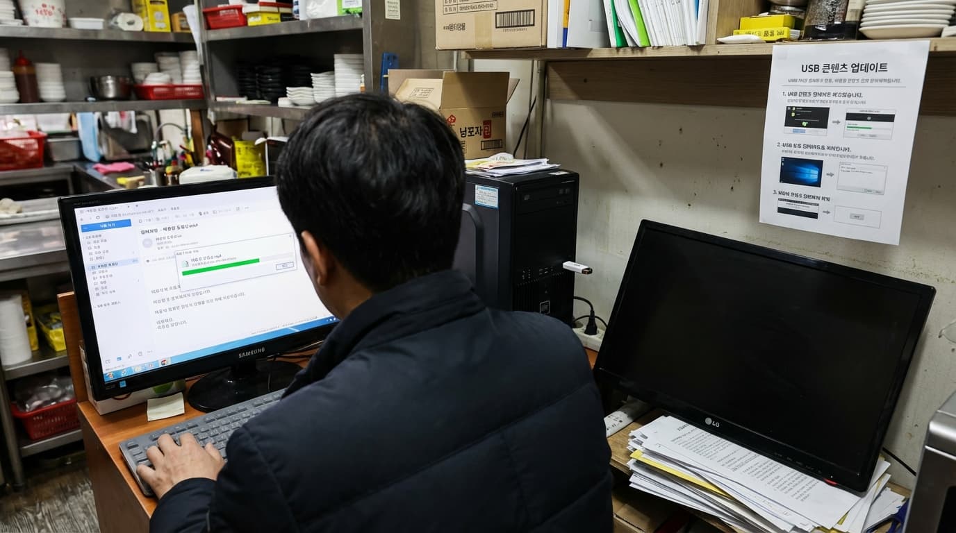 이메일로 받은 파일을 USB에 복사해 디스플레이를 교체하는 기존 방식