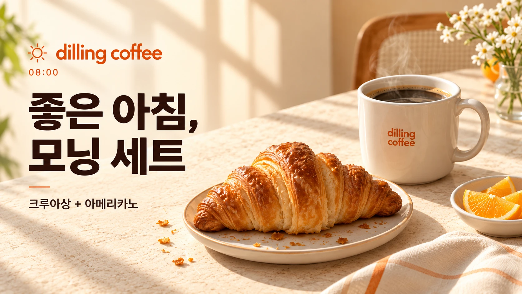 아침에 보여주는 모닝 세트 예시